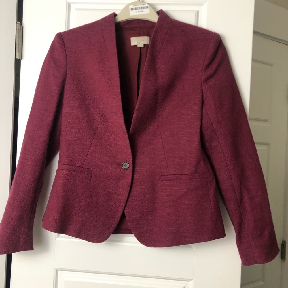 Red Textured Ann Taylor Loft Blazer
